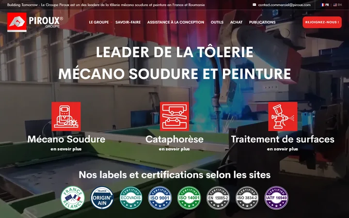 Page d’accueil du site Groupe Piroux