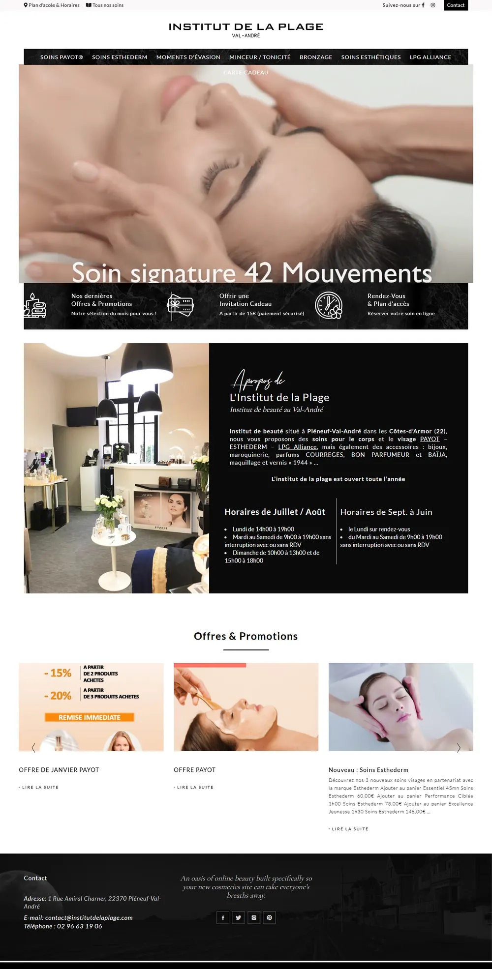 Le site Institut de la Plage, page d’accueil complète