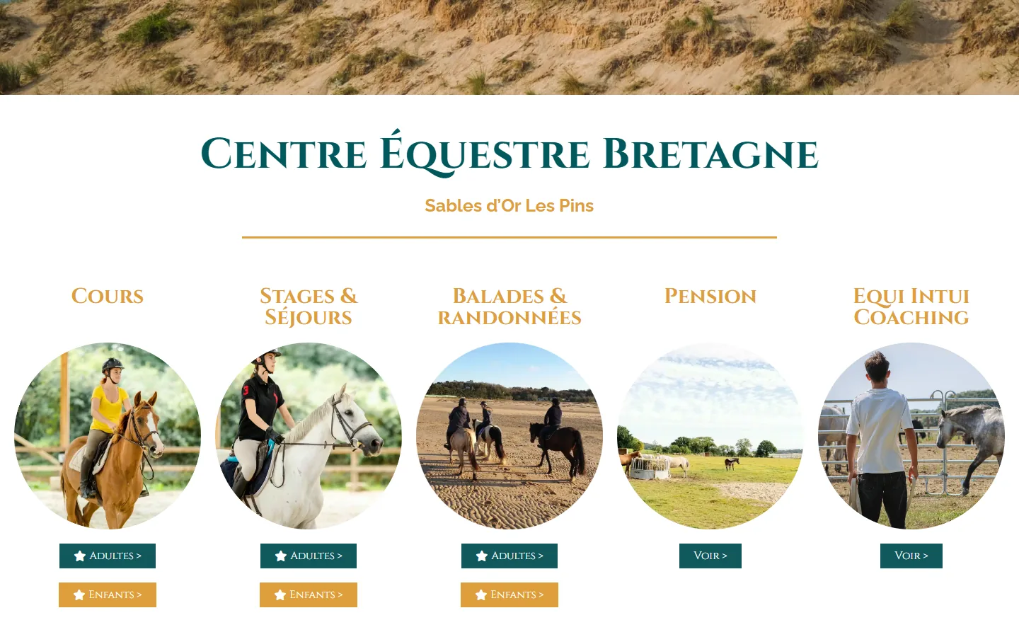 Page d’accueil du site Sables d’Or Équitation