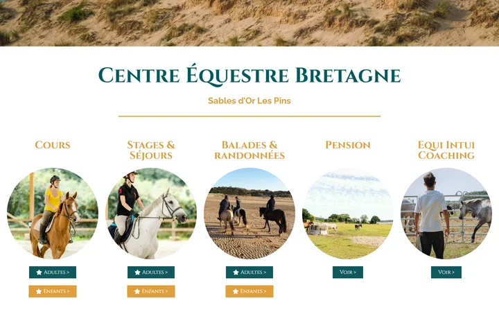 Page d’accueil du site Sables d’Or Équitation