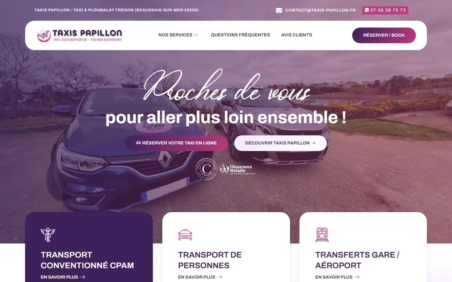 Page d’accueil du site Taxis Papillon