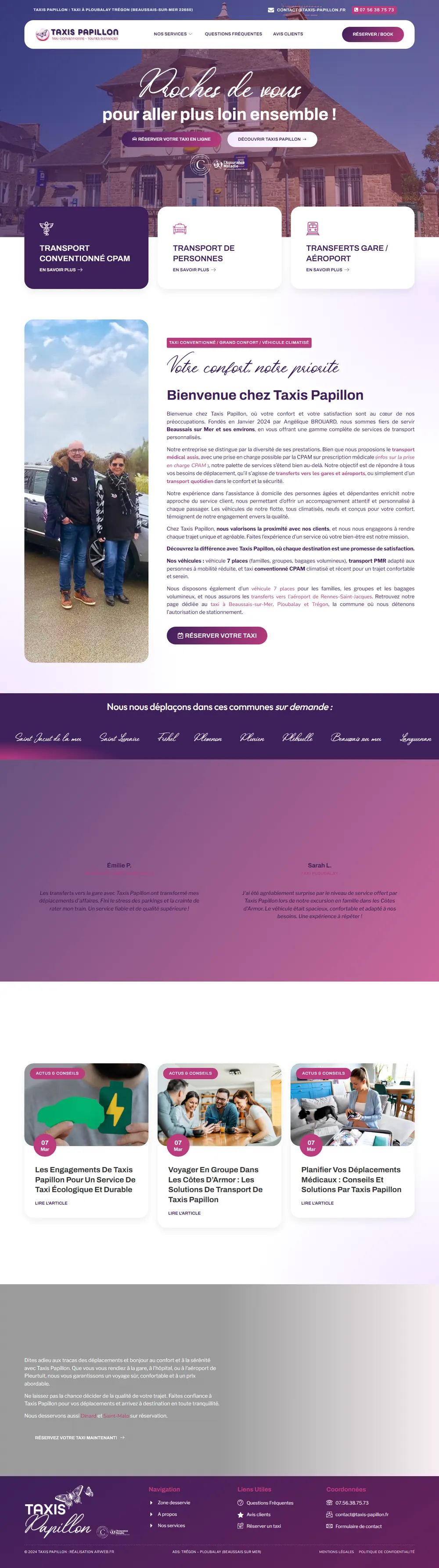 Le site Taxis Papillon, page d’accueil complète