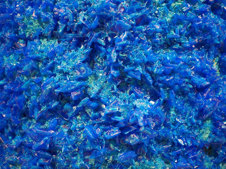 Copeaux de plastique bleu broyés étalés au sol