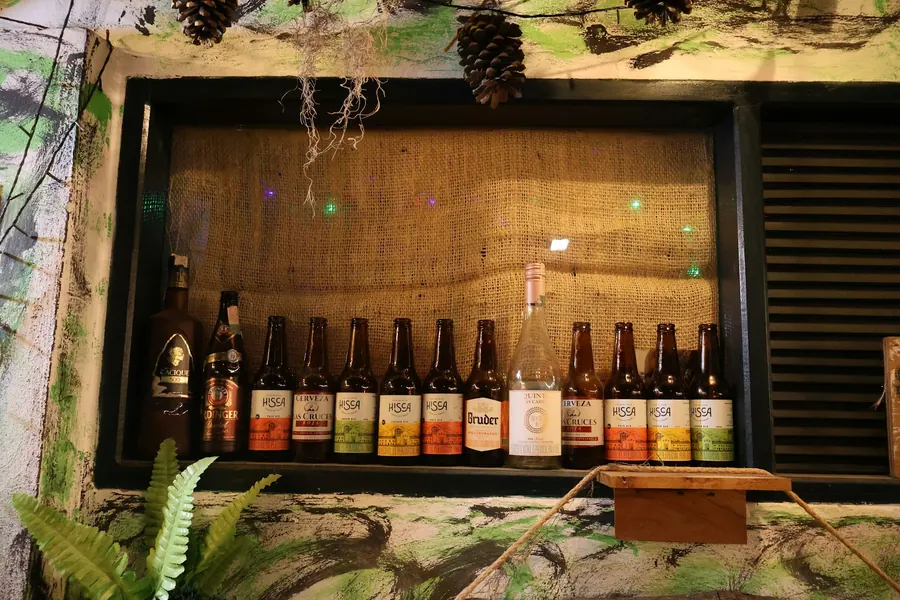 Rangée de bouteilles de bière artisanale sur une étagère décorative