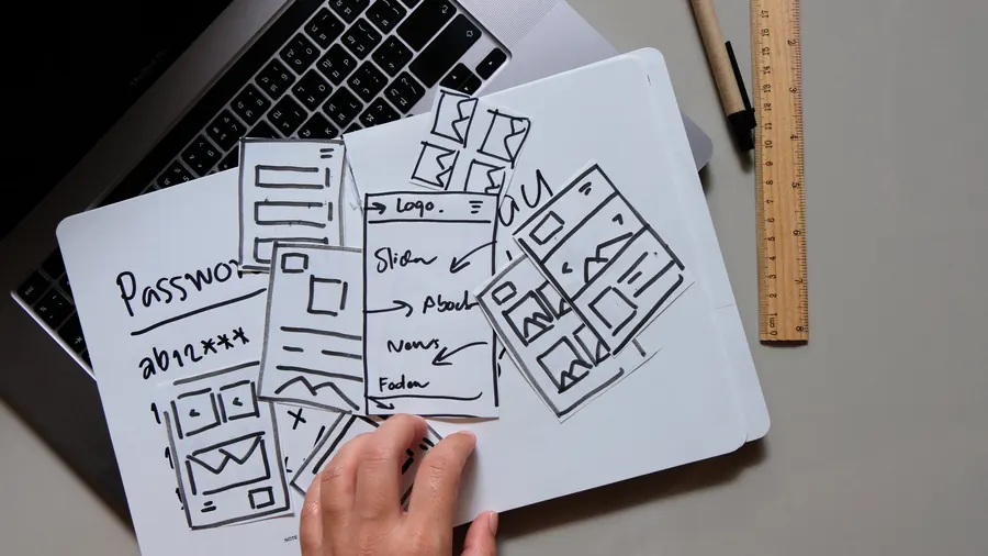 Croquis de pages web dessinés au crayon sur un carnet